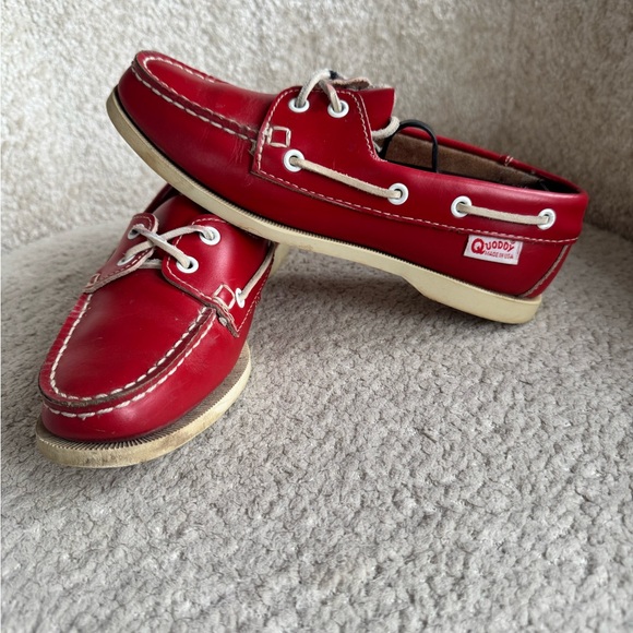Quoddy Made In USA Red Leather Boat Shoes Womens 6.5 Handsewn Blucher Moc - Picture 6 of 11